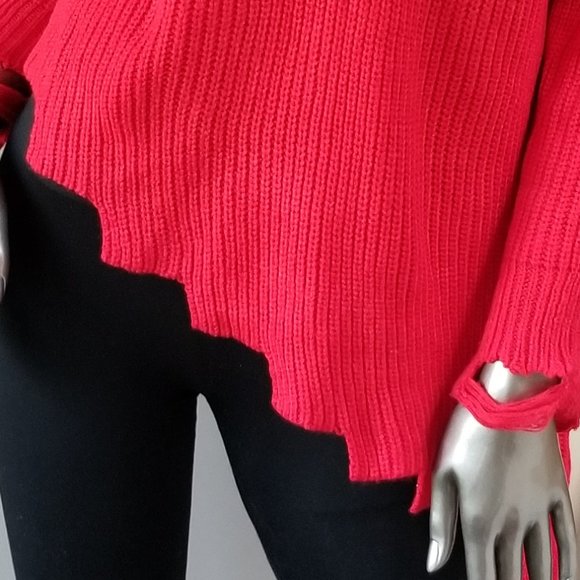 Red Asymmetrical Sweater - with Free Gift - Picture 4 of 4